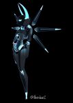  #compass 1girl absurdres black_background blue_eyes breasts bugdoll disembodied_limb highres horns humanoid_robot i_like_robot mecha_musume robot underboob 