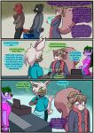  2021 anthro biped bottomwear clothing coat comic detailed_background dialogue diaper english_text female fur gem_(babystar) group hair hi_res male pants shirt speech_bubble standing text thought_bubble toddlergirl topwear 