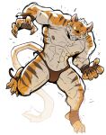 2022 abs alpha_channel anthro ceehaz claws clothing felid finger_claws fur male mammal muscular muscular_anthro muscular_male nipples orange_body orange_fur pantherine pawpads pecs simple_background solo stead_(connivingrat) striped_body striped_fur stripes tiger toe_claws torn_clothing transparent_background 