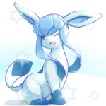  animal_ears blush commentary_request fang glaceon green_eyes highres kareya looking_at_viewer no_humans one_eye_closed open_mouth pokemon pokemon_(creature) skin_fang smile star_(symbol) 