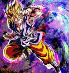  biceps black_footwear blonde_hair dragon_ball dragon_ball_gt green_eyes looking_at_viewer muscular muscular_male obi pants pectorals saiyan sash solo son_goku spiked_hair super_saiyan super_saiyan_1 ushi_(akabec0) wristband yellow_pants 