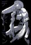  1boy absurdres belt black_background chainsaw_man clenched_teeth cum cum_string erection fingernails greyscale highres huge_penis male_focus monochrome muscular muscular_male original penis pobotto solo squatting teeth testicles topless_male veins veiny_penis 