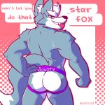  anthro butt canid canine canis clothing digital_media_(artwork) fizzyjay hi_res jockstrap male mammal muscular muscular_anthro muscular_male nintendo simple_background solo star_fox underwear video_games wolf wolf_o&#039;donnell 
