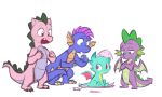  absurd_res baby blue_body claws doodlemark dragon ear_fins fangs feral fin friendship_is_magic green_body green_eyes group half-closed_eyes happy hasbro hatched hi_res male mlp_g5 my_little_pony my_little_pony_&#039;n_friends my_little_pony_(2003) narrowed_eyes purple_body red_eyes smile sparky_sparkeroni_(mlp) spike_(g1) spike_(mlp) spike_(mlp_2003) spikes wings young 