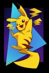  chest_tuft feral fur glistening glistening_eyes head_tuft leaping lightning_bolt looking_at_viewer male nintendo pikachu pok&eacute;mon pok&eacute;mon_(species) raised_arm sereaza simple_background smile smiling_at_viewer solo stripes tuft video_games yellow_body yellow_fur 