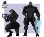  1ceberg absurd_res alien anthro big_butt blade butt clothing crouching duo energy_sword front_view halo_(series) hand_on_hip hi_res male melee_weapon microsoft muscular muscular_male muscular_thighs pecs plasma_rifle rear_view sangheili standing sword thick_thighs tight_clothing video_games weapon xbox_game_studios 