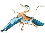  2016 absurd_res adams_apple avian beak bird blue_body blue_feathers digital_media_(artwork) feathered_wings feathers feral flying hair heron hi_res looking_back male markhor_(artist) orange_body orange_eyes orange_feathers pelecaniform pose simple_background smile solo tail_tuft talons traditional_media_(artwork) tuft white_background wings 