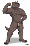  2:3 abs anthro armpit_hair body_hair boomer_(nanoff) canid canine canis chest_tuft flaccid flexing_bicep foreskin genitals hand_on_hip hi_res male mammal muscular muscular_male nanoff nude pecs penis solo tuft wolf 