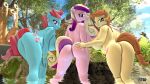  3d_(artwork) anthro anthrofied anthroponiessfm big_breasts breasts butt cream_heart_(mlp) digital_media_(artwork) equid equine female female/female friendship_is_magic genitals group hand_on_butt hi_res horn looking_at_viewer looking_back looking_back_at_viewer mammal mature_female mrs._cake_(mlp) my_little_pony nude princess_cadance_(mlp) pussy trio unicorn water 