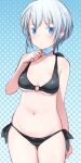  1girl alice_gear_aegis black_swimsuit blue_eyes blue_hair commentary_request food looking_at_viewer navel nina_kalinina plump popsicle shimada_fumikane solo swimsuit 