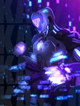  1boy character_name explosive glowing grenade highres holding holding_grenade humanoid_robot kay/o_(valorant) looking_ahead no_humans pei_(despay_illustration) purple_background science_fiction solo valorant 