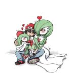  &lt;3 &lt;3_eyes 2_horns ambiguous_gender bent_arm bent_legs black_clothing black_hair black_shirt black_topwear blush bodily_fluids bottomwear breasts brown_eyes chest_spike clothing crying denim denim_clothing dress embrace eyes_closed family female front_view gardevoir green_body green_hair group group_hug hair hair_over_eye hair_over_eyes hat headgear headwear horn hug human humanoid japanese_text jeans kirlia looking_at_another male mammal moonlight_night nintendo on_lap on_leg on_model one_eye_obstructed open_mouth open_smile pants pok&eacute;ball pok&eacute;mon pok&eacute;mon_(species) pok&eacute;mon_trainer pseudo_clothing ralts red_(pok&eacute;mon) red_eyes shirt side_hug simple_background sitting smile spikes spikes_(anatomy) standing tears tears_of_joy text topwear translation_request video_games white_background white_body white_bottomwear white_clothing white_dress 
