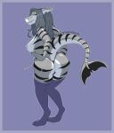  anthro big_butt breasts butt butt_slap clothed clothing digitigrade female fin fish grey_hair hair hi_res legwear looking_back marine mostly_nude nipples notched_ear panties rear_view shark slap smile solo spicychaikitten stockings stripes tail_fin thigh_highs thong topless underwear 