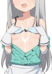  1boy apron blend_s bra bra_lift cum cum_on_chest flat_chest gloves head_out_of_frame highres kanzaki_hideri long_hair morisobo open_clothes open_mouth otoko_no_ko simple_background underwear very_long_hair white_background white_gloves 