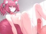  1boy 1girl animal_ear_fluff animal_ears anus arknights blush breasts censored closed_mouth collarbone completely_nude fox_ears fox_girl fox_tail hair_ornament heart heart-shaped_pupils hetero imminent_penetration knees_up kuhotaka large_tail light mosaic_censoring neck_ribbon nipples nude penis purple_hair purple_ribbon pussy red_eyes red_ribbon ribbon shamare_(arknights) short_hair short_twintails small_breasts solo_focus symbol-shaped_pupils tail twintails 