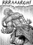  1boy angry beard blank_eyes braid crown dagger elden_ring facial_hair from_side furious godfrey_first_elden_lord greyscale highres hoarah_loux knife long_hair male_focus monochrome muscular muscular_male open_mouth outstretched_arms shouting solo spread_arms topless_male waist_cape weapon y_naf 