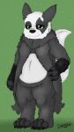  4_toes anthro black_body black_fur black_sclera claws darknetic digital_media_(artwork) feet fluffy fluffy_tail fur fur_markings green_eyes hi_res hybrid looking_at_viewer male markings neck_tuft nintendo pangoose pangoro pok&eacute;mon pok&eacute;mon_(species) ray_the_pangoose shaded simple_background solo toes tuft video_games white_body white_fur zangoose 