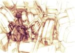  gundam gundam_sentinel head_tilt looking_ahead magaki_ryouta mecha no_humans portrait s_gundam science_fiction sepia solo v-fin white_background 