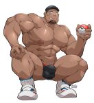  absurdres bara cliff_(pokemon) evil_smile gloves highres maldu_(chokeylover) muscular muscular_male poke_ball skin_tight smile squatting team_rocket 