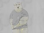  2022 anthro belly big_belly bulge clothing hi_res humanoid_hands kemono male mammal overweight overweight_male pommn_mn shirt simple_background solo tired topwear underwear ursid 