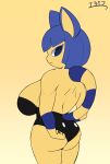  2022 absurd_res animal_crossing ankha_(animal_crossing) anthro big_breasts blue_hair breasts bunny_costume butt clothed clothing costume domestic_cat felid feline felis female hair hi_res i3i2455_ivi394 mammal nintendo simple_background solo video_games yellow_body 
