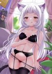  absurdres animal_ear_fluff animal_ears breasts cat_ears cleavage collarbone highres hololive kurashina_yuzuki lingerie long_hair murasaki_shion small_breasts tail thick_thighs thighhighs thighs underwear white_hair 
