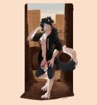  anthro balls bashful biped black_body black_fur black_nose blue_eyes border_collie bottomless canid canine canis city clothed clothing collie danny_xander digital_media_(artwork) domestic_dog flaccid floppy_ears foreskin fur genitals hair hand_behind_head herding_dog hi_res hoodie hoodie_only humanoid_genitalia humanoid_penis looking_at_viewer male mammal nipples nude open_mouth outside pastoral_dog paws penis presenting sheepdog shy simple_background skoogers solo topwear topwear_only white_body white_fur 
