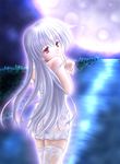  albino long_hair md5_mismatch nabe_(violetwave) red_eyes reisen_udongein_inaba solo thighhighs touhou undressing water wet white_hair 