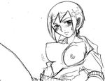 artist_request ayuhara_natsu breasts greyscale justice_gakuen large_breasts long_sleeves monochrome open_clothes open_shirt shiritsu_justice_gakuen shirt sleeves_pushed_up solo 