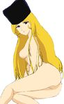  blonde_hair breasts fur_hat ginga_tetsudou_999 hat highres long_hair maetel nipples nude solo tsukiyo_no_ribbon 