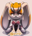  anthro blush breasts cleavage clothed clothing dress female hi_res kneeling lagomorph legwear leporid looking_at_viewer mammal nancher nipple_outline panties panty_shot rabbit sega solo sonic_the_hedgehog_(series) stockings underwear vanilla_the_rabbit 