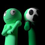  1:1 3d_(artwork) ambiguous_gender amoeba amoeba_(organism) anthro black_background creepy creepy_face digital_media_(artwork) duo earraid_wtf gesture humanoid looking_at_viewer not_furry open_mouth pointing pointing_at_viewer simple_background toaraid 