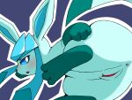  anus blue_body blue_eyes blush eeveelution feet female feral genitals glaceon hebirin nintendo open_mouth pok&eacute;mon pok&eacute;mon_(species) presenting presenting_pussy purple_background pussy raised_leg simple_background solo thick_thighs video_games wide_hips 
