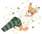  animal_crossing anthro beau_(animal_crossing) blue_eyes cervid clothing digital_media_(artwork) female fredek666 green_clothing green_legwear green_thigh_highs hi_res hoodie legwear long_sleeves looking_at_viewer male_(lore) mammal nintendo oversized_sleeves pattern_clothing pattern_legwear pattern_thigh_highs simple_background solo striped_clothing striped_legwear striped_thigh_highs stripes thigh_highs topwear video_games 