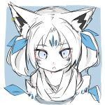  1girl animal_ear_fluff animal_ears aqua_theme bangs commentary_request earrings fox_ears fox_girl hair_ribbon hololive jewelry looking_at_viewer monochrome open_mouth parted_bangs personification ribbon shirakami_fubuki_(artist) sukonbu_(shirakami_fubuki) two_side_up virtual_youtuber 