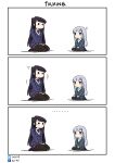  2girls absurdres aharen-san_wa_hakarenai aharen_reina bangs black_eyes black_hair black_legwear eyebrows_behind_hair eyebrows_visible_through_hair grey_hair highres komi-san_wa_komyushou_desu komi_shouko long_hair looking_at_another multiple_girls school_uniform seiza sesield simple_background sitting skirt thighhighs white_background 