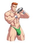  1boy abs absurdres bara bulge cocktail_shaker commission dc_comics green_eyes green_lantern_(series) green_male_underwear guy_gardner highres jewelry large_pectorals looking_at_viewer male_focus male_underwear muscular muscular_male navel necklace nipples orange_hair pectorals ring sgt_crisis short_hair smile solo thick_thighs thighs thong undercut underwear wrist_cuffs 