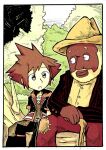  2boys beard brown_hair cane crossover dark_skin facial_hair hat kingdom_hearts multiple_boys old old_man setz sitting song_of_the_south_(series) spiked_hair tree 