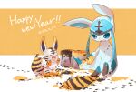  2022 alopias blue_eyes blue_fur brown_fur closed_eyes eevee furry glaceon new_year open_mouth paint paint_can paint_splatter pokemon smile 