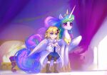  absurd_res accessory armor blonde_hair blue_eyes clothing equid equine female feral footwear friendship_is_magic hair hair_accessory hasbro hi_res horn human mammal multicolored_hair multicolored_tail my_little_pony pink_eyes princess_celestia_(mlp) shoes smile tingsan white_body winged_unicorn wings 