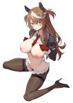  1girl bangs blush breasts brown_hair green_eyes highres large_breasts long_hair looking_at_viewer meme_attire original reverse_bunnysuit reverse_outfit simao_(x_x36131422) solo 