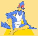  anthro avian barefoot bird briefs clothing falco_lombardi feet male nintendo shadow shirt simple_background sitting solo star_fox tank_top thegreatmatsutzu tighty_whities topwear underwear video_games white_briefs white_clothing white_shirt white_tank_top white_topwear white_underwear yellow_background 