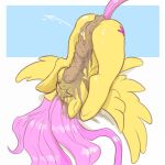  bodily_fluids butt eating_feces equid equine eyes_closed feathered_wings feathers feces female feral fluttershy_(mlp) friendship_is_magic genital_fluids genitals hair hasbro hooves horse long_hair mammal my_little_pony pegasus pink_hair pink_tail pony pussy scat solo tubgirl unknown_artist urine wings yellow_body 