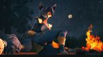  absurd_res anthro breasts campfire chancebraun female genitals hi_res krystal moon night nintendo pussy solo star_fox upskirt video_games 