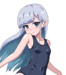  1girl aharen-san_wa_hakarenai aharen_reina bangs bare_arms blush breasts collarbone commentary_request eyebrows_visible_through_hair eyelashes green_eyes grey_hair hayashiya_zankurou head_tilt long_hair looking_at_viewer parted_lips school_swimsuit simple_background small_breasts solo swimsuit white_background 