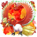  animal_focus bird commentary_request highres ho-oh konknock looking_down no_humans open_mouth pokemon pokemon_(creature) red_eyes solo talons tongue 