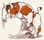  anthro bodily_fluids bovid bovine cattle cum cum_in_foreskin cum_on_ground ejaculation foreskin genital_fluids genitals haps henry_(supermoobull) hi_res hooves horn leaning leaning_forward long_foreskin male mammal masturbator musclegut nipples overweight penis solo 