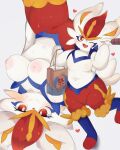  &lt;3 anthro blush breasts cinderace female fur hi_res lagomorph looking_at_viewer mammal nintendo nipples pok&eacute;mon pok&eacute;mon_(species) rokacake smile video_games white_body white_fur 