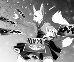  abstract_background absurd_res anthro black_and_white card clothing death_(tarot) domestic_cat felid feline felis female fur goth hi_res jacket leather leather_clothing leather_jacket leather_topwear major_arcana mammal monochrome nilla_bee_(dynamitegrizzly) snow_kyubi solo tarot_card topwear white_body white_fur 