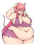  belly belly_overhang big_belly big_breasts blush breasts cakecatboy demon demon_humanoid female hair horn horned_humanoid huge_breasts huge_thighs humanoid love_handles navel obese obese_female obese_humanoid overweight overweight_female overweight_humanoid pink_eyes pink_hair pointed_tail solo thick_thighs 